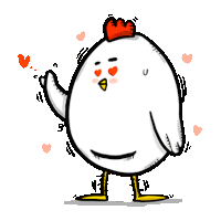 a cartoon chicken with hearts in its eyes and a red crest