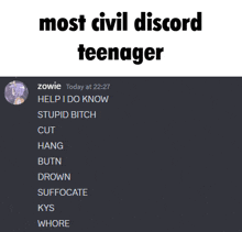 a screenshot of a discord conversation with the words most civil discord teenager