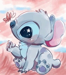 a drawing of a baby stitch with a butterfly on its head