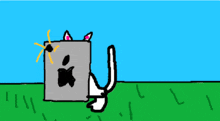 a drawing of a cat with an apple logo on its face