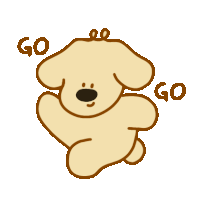 a cartoon drawing of a dog with the word go above it