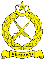 a yellow emblem with two crossed swords and the word ber bakti on a yellow banner