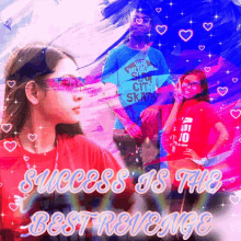 a girl in a red shirt with the words success is the best revenge on it