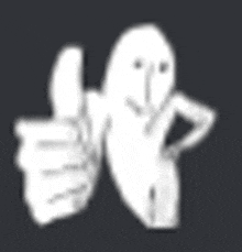 a white ghost is giving a thumbs up sign on a black background .