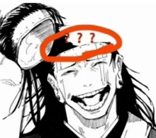 a black and white drawing of a man with a circle around his head with a question mark