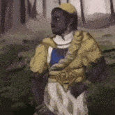 a painting of a man in a yellow and white outfit