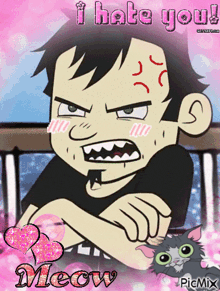 a cartoon of a boy with the words i hate you