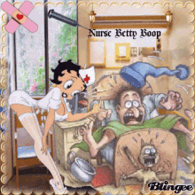 a cartoon of a nurse betty boop giving a man a shot