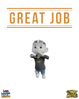 a cartoon character is standing in front of a sign that says " great job "