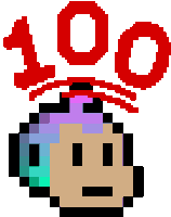 a pixel art drawing of a person with the number 100 above them