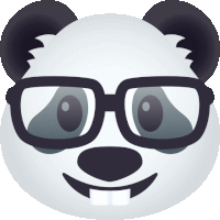 a cartoon panda bear wearing glasses and a smile