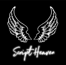 a logo for script heaven with a pair of angel wings