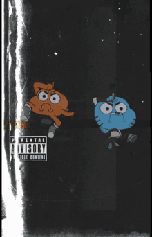 a picture of gumball and darwin on a parental advisory poster