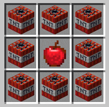 a grid of tnt bombs and an apple in a minecraft game