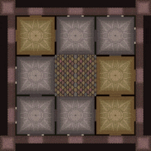 an aerial view of a building with a geometric pattern on the ceiling