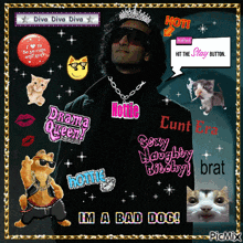 a picture of a man with the words im a bad dog written on it