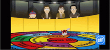 a group of people looking at a spinning wheel that says gif on the bottom