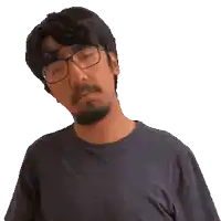 a man with glasses and a beard is making a funny face