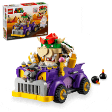 a lego set of bowser 's purple and yellow car