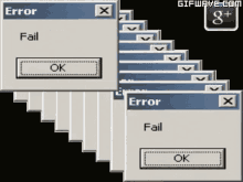 a bunch of error boxes are stacked on top of each other on a black background