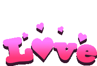 the word love is written in pink with hearts around it