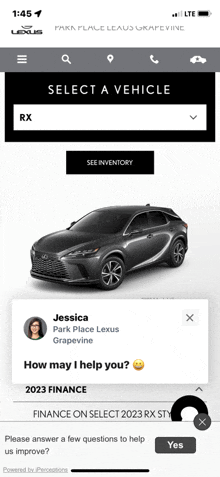 a screenshot of a lexus website showing a car