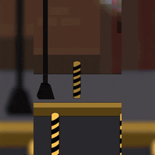 a cartoon drawing of a pink balloon with a yellow and black pole in the background