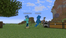 a screenshot of a minecraft game with a few characters