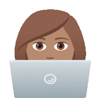 a woman 's face is peeking out from behind a laptop with the letter g on it