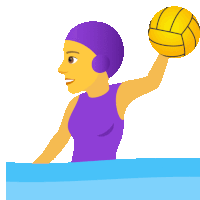 a woman in a purple swimsuit is holding a yellow water polo ball