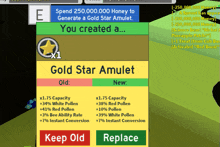 a screen shows a gold star amulet that is new