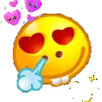 a smiley face with hearts in its eyes is blowing a blue bubble