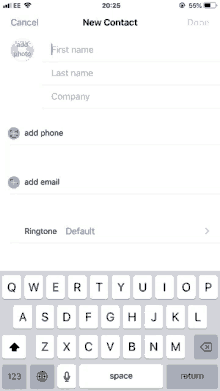 a screenshot of a phone screen that says new contact