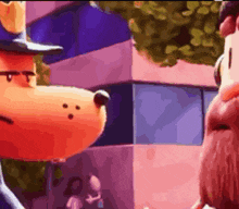 a close up of a cartoon character with a police hat on
