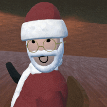 a cartoon drawing of santa claus with glasses and a scarf