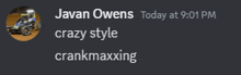 a screenshot of a message from javan owens today at 9:01 pm