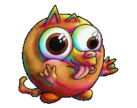 a cartoon drawing of a monster with big eyes and a tongue sticking out