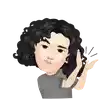 a cartoon of a woman with curly hair and a gray shirt .