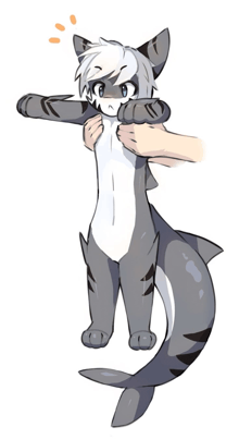 a drawing of a furry shark being held by someone 's hands