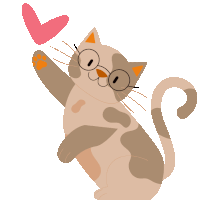 a cat with glasses is holding a pink heart