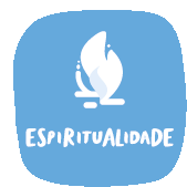 a blue square with a white flame and the word espiritualidade on it