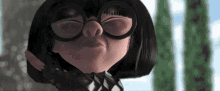 a close up of a cartoon character with glasses on