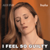 a woman says " i feel so guilty " in front of an ad for all 's fair