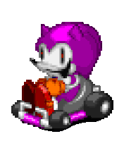 a pixel art of a purple sonic the hedgehog driving a kart