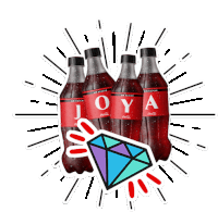 four bottles of joya coca cola with a diamond in the center