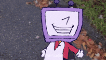 a drawing of a cartoon character with a purple television head