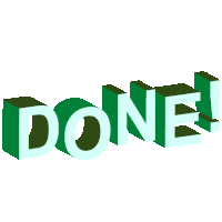 the word done is displayed in green letters on a white background