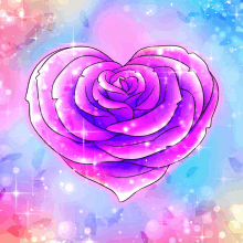 a purple rose in the shape of a heart surrounded by sparkles