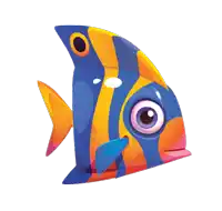 a cartoon fish with big eyes and a blue tail