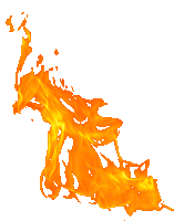 a white background with orange flames coming out of the corner